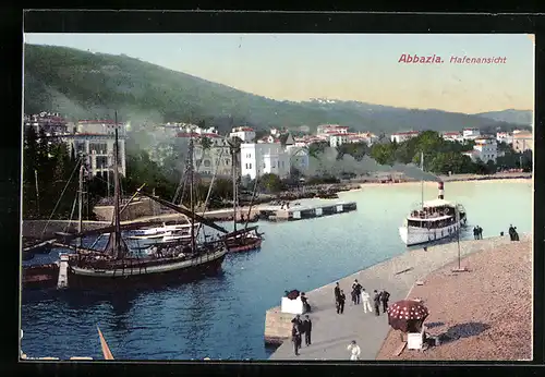 AK Abbazia, Hafenansicht mit Schiffen