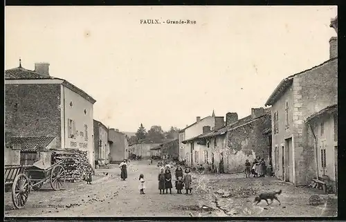 AK Faulx, Grande-Rue, Kinder auf der Strasse