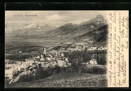 AK Liezen /Steiermark, Ortsansicht mit Kirchturm