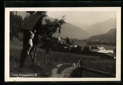 AK Hippach i. Z., Ortsansicht mit Flurkreuz