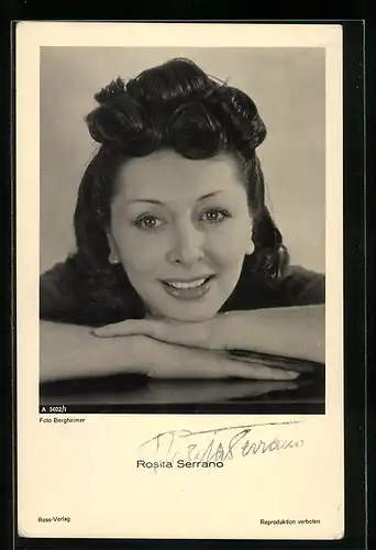 AK Schauspielerin Rosita Serrano mit einem freundlichen Lächeln, Autograph