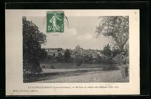 AK La-Capelle-Biron, Riviere et ruines du Chateau