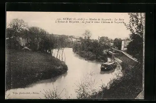 AK Nérac, Moulin de Nazareth, La Baise, L`Ecluse de Nazareth au fond le vieux, Château de Nazareth