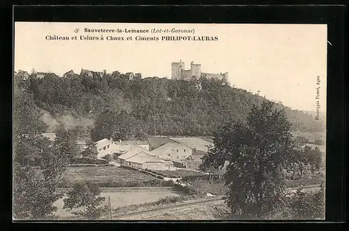 AK Sauveterre-la-Lemance, Château et Usines à Chaux et Ciments Philipot-Lauras