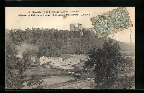 AK Sauveterre-la-Lemance, Château et Usines à Chaux et Ciments Philipot-Lauras