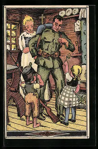 Künstler-AK Schweizerischer Soldat zieht in den Kampf