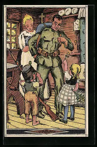 Künstler-AK Schweizerischer Soldat zieht in den Kampf