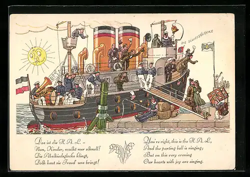 Künstler-AK Glockenabend an Bord eines Dampfers der H.-A.-Linie