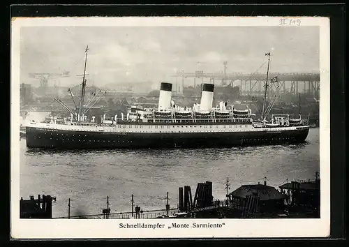 AK Zweischrauben-Motorschiff Monte Sarmiento in den Hamburger Hafen einfahrend