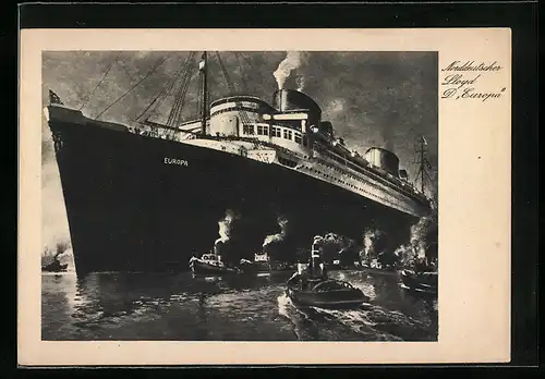 AK Nordd. Lloyd Passagierschiff Europa und Schlepper