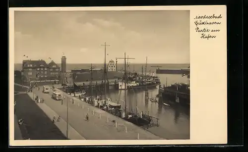 AK Cuxhaven, Nordseebad, Partie am Hafen