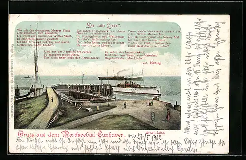 AK Cuxhaven, Seeblick mit Dampfern, Gedicht Die  Alte Liebe 