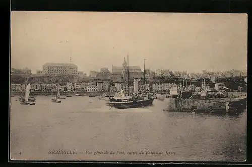 AK Granville, Vue générale du Port, entrée du Bateau de Jersey, Hafen