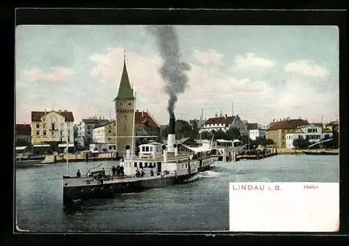 AK Lindau i. B., Hafen mit Dampfer