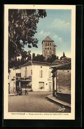 AK Puy-l`Evêque, Route nationale et clocher l`église
