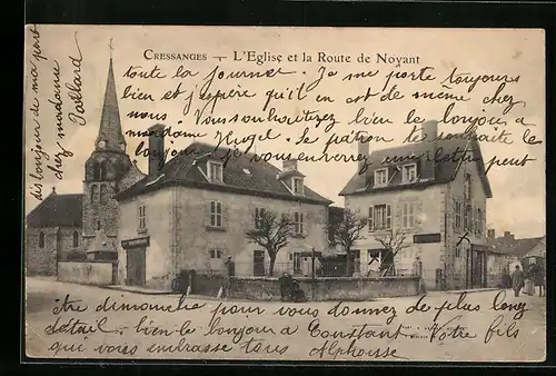 AK Cressanges, L`Eglise et la Route de Noyant
