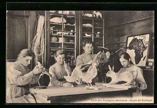 AK Lausanne, Asile des Aveugles, Lecon de zoologie