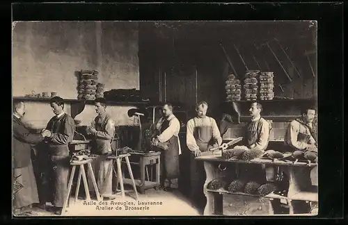 AK Lausanne, Atelier de brosserie, Asile des Aveugles, Blindenwerkstatt