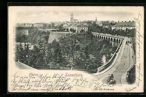 Relief-AK Luxemburg, Blick über das Viaduct zur Stadt