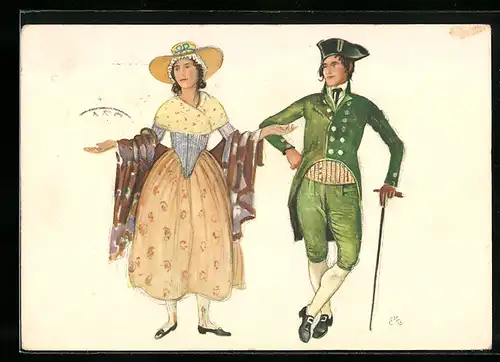 Künstler-AK sign. E. Biéler: Vevey, Fete des Vignerons 1927, Canton de Neuchatel, Serie de la Noce, Tracht