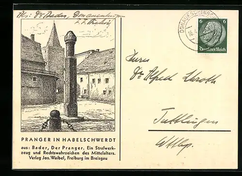 Künstler-AK Habelschwerdt, Abbildung des Prangers