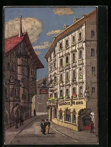 Künstler-AK Luzern, Hotel Wilden Mann