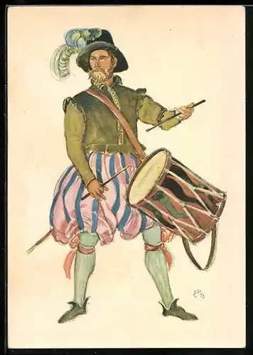 Künstler-AK sign. E. Biéler: Vevey, Fete des Vignerons 1927, Série des Saisons, Tambour des Suisses