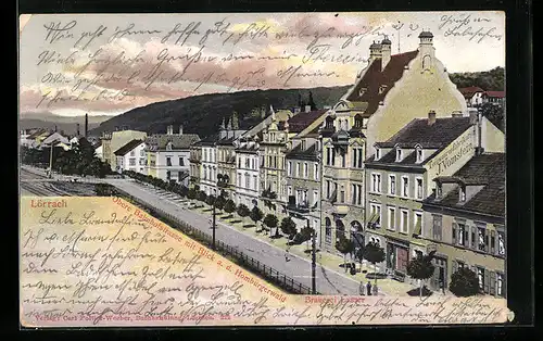 AK Lörrach, Obere Bahnhofstrasse mit Bauerei Lasser