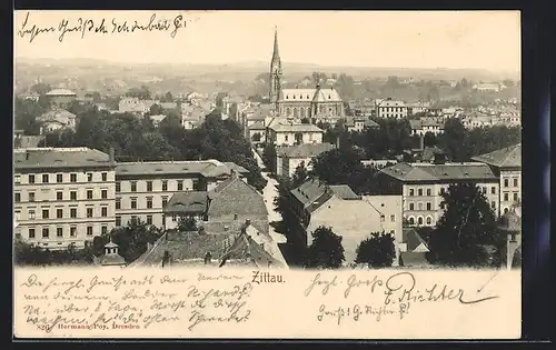 AK Zittau, Teilansicht mit Kirche