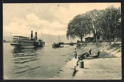 AK Neuwied, Rheinpartie mit Dampfer