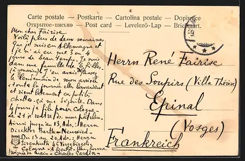 AK Neuwied, Rheinpartie mit Dampfer