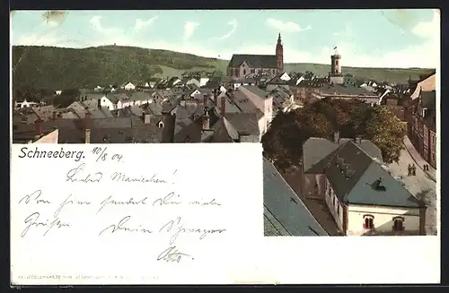 AK Schneeberg, Ortspartie mit Kirchturm