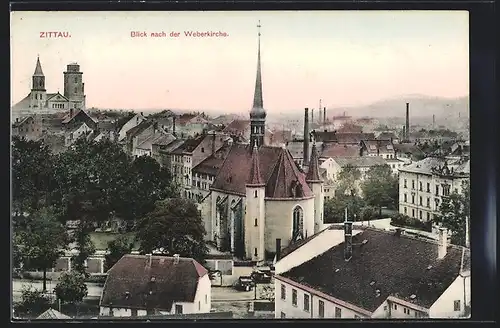 AK Zittau, Weberstrasse mit Weberkirche