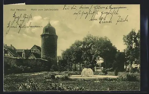 AK Bad Hersfeld, Schillerplatz mit Turm