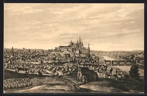 Künstler-AK Meissen, Stadt aus der Ferne