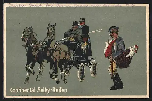 AK Reklame für Continental Sulky-Reifen, Herren in einer Pferdekutsche
