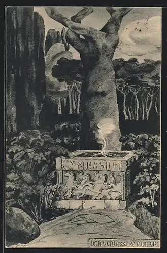 Künstler-AK Offenburg, Gymnasium, Abitur 1907, Der verlassene Altar