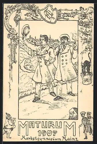 Künstler-AK Mainz, Maturum 1907, Herbstgymnasium, Absolvia