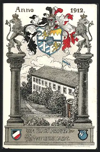 Künstler-AK Münnerstadt, Die Einjährigen, Anno 1912, Absolvia