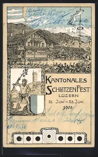 Künstler-AK Luzern, Kantonales Schützenfest 1908, Festumzug, Wilder Mann