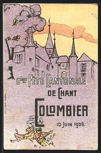 Künstler-AK Colombier, 5ème Fête Contonale de Chant 1906, Sängerfest