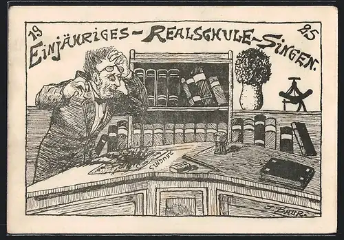 Künstler-AK Singen, Einjähriges-Realschule 1925
