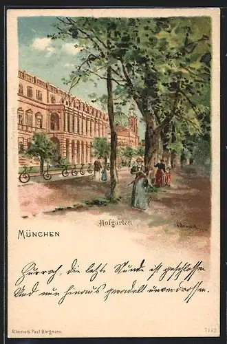 Künstler-AK Karl Heinisch: München, Partie im Hofgarten, Private Stadtpost