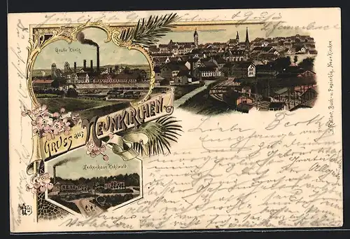 Lithographie Neunkirchen, Grube König, Zechenhaus Kohlwald