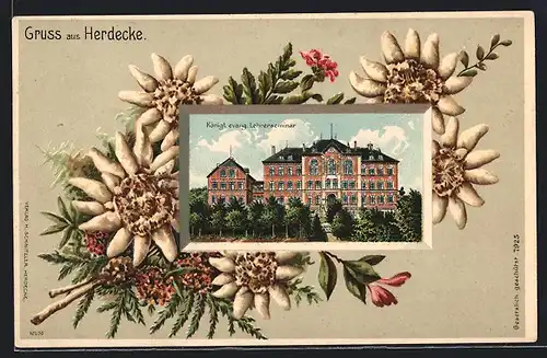 Passepartout-Lithographie Herdecke, Königl. evang. Lehrerseminar