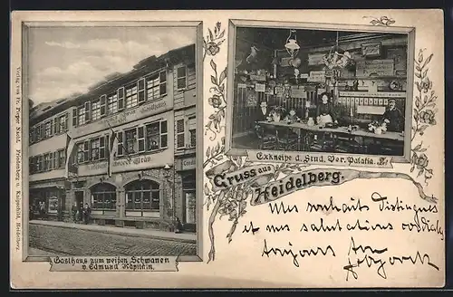 AK Heidelberg, Gasthaus zum weissen Schwanen, Exkneipe d. Stud. Ver. Palatia