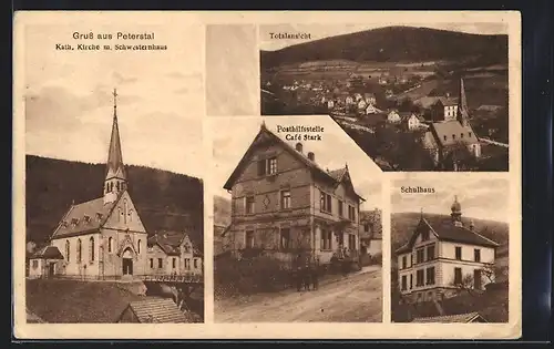 AK Peterstal, Totalansicht, Kirche, Schulhaus, Posthilfsstelle Café Stark