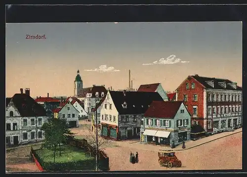 AK Zirndorf, Ortspartie mit Anlage und Kirche aus der Vogelschau