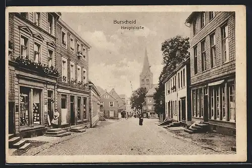 AK Burscheid, Hauptstrasse mit Kirche