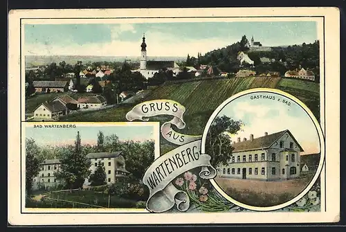 AK Wartenberg, Gasthaus z. Bad, Bad Wartenberg, Teilansicht